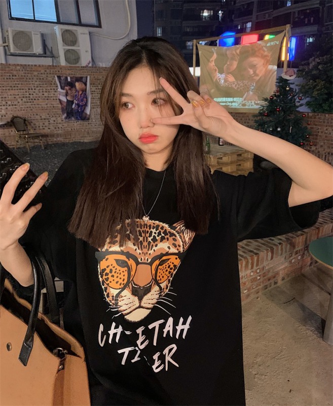 Official short sleeve T-shirt women's cotton loose summer round neck top
