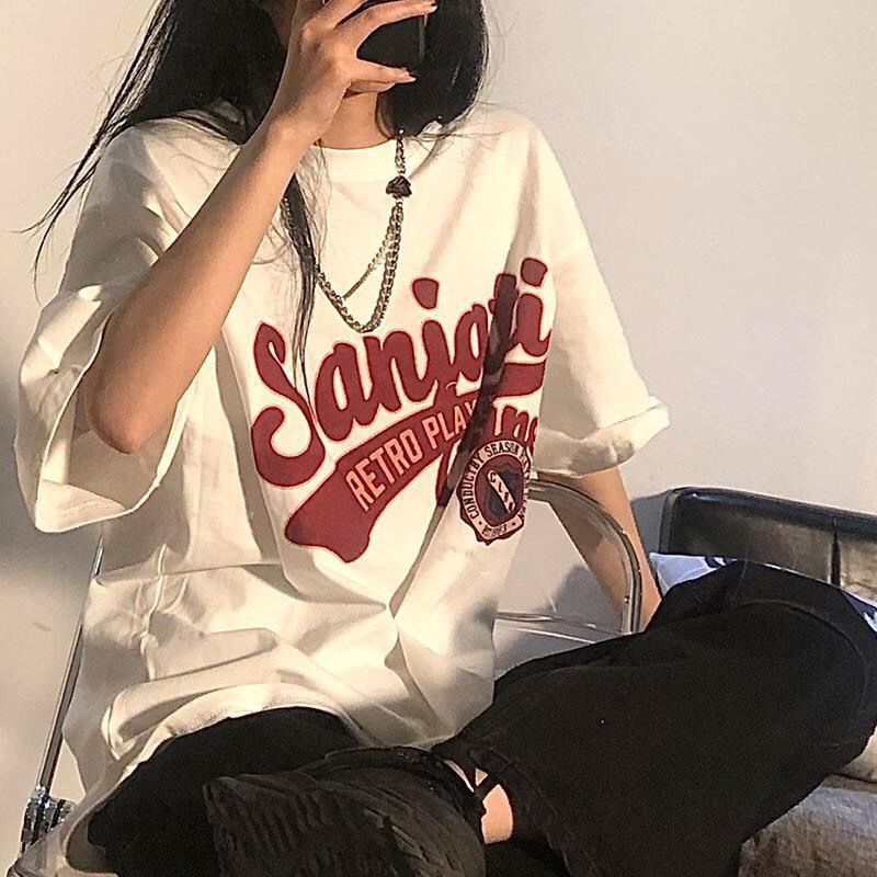 Summer new American white short sleeved shirt women's loose Korean fashion chic retro top