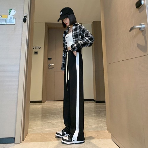 Official figure casual pants women's side straight tube shows thin sweatpants loose Korean students' new summer versatile trend