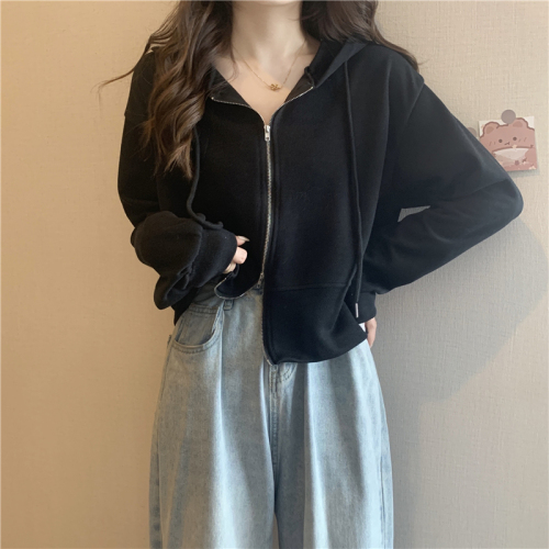 Real price new spring Korean zipper design sense hooded long sleeved Sweater Jacket Women