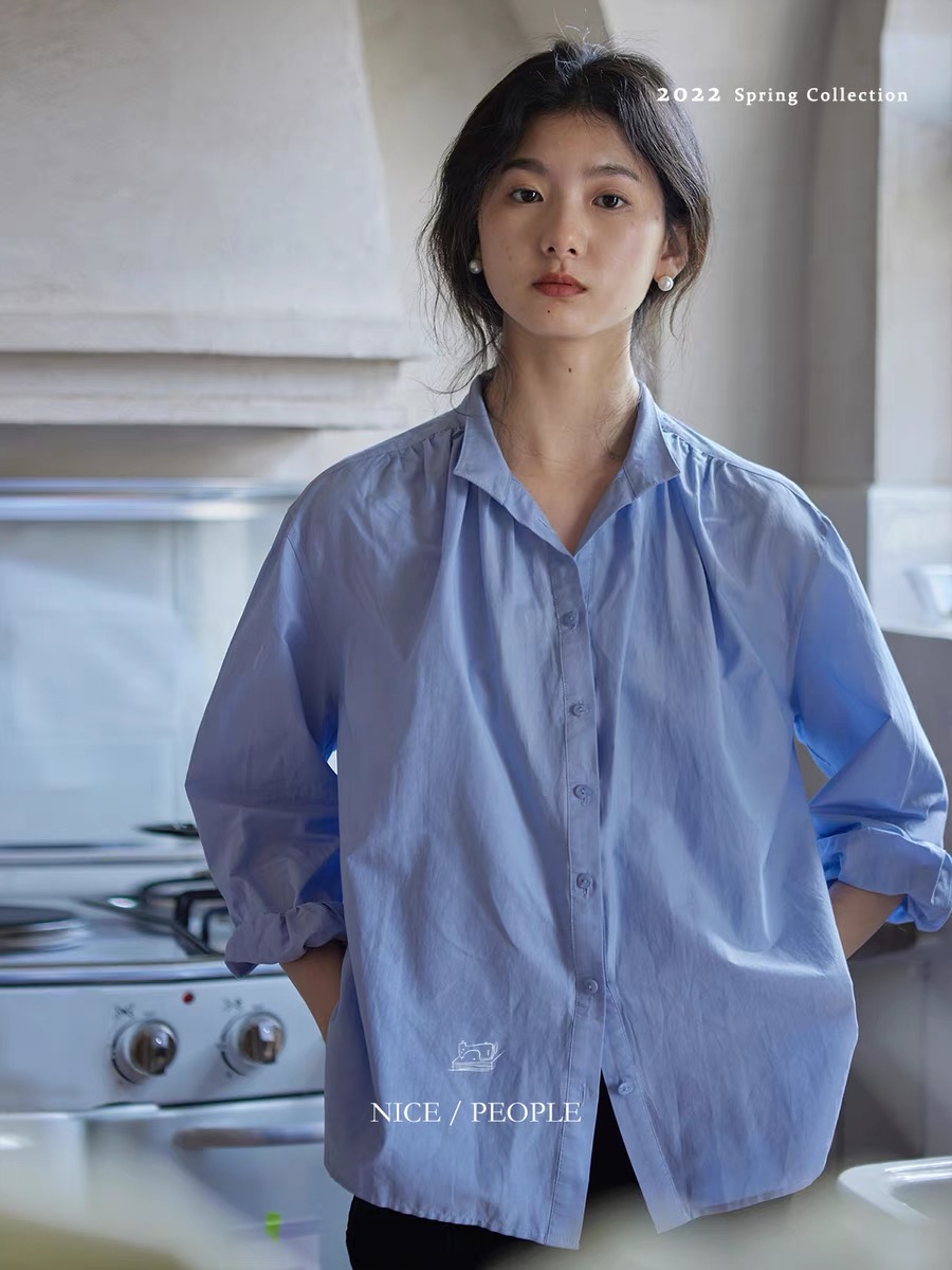 Nicepeople2022ss spring folding small stand collar 30 silk mulberry silk cotton Rome stand collar small shirt