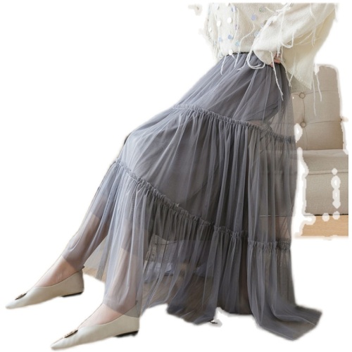  spring and summer women's gauze skirt women's half length skirt A-shaped fluffy mesh pleated fairy large pendulum medium length skirt