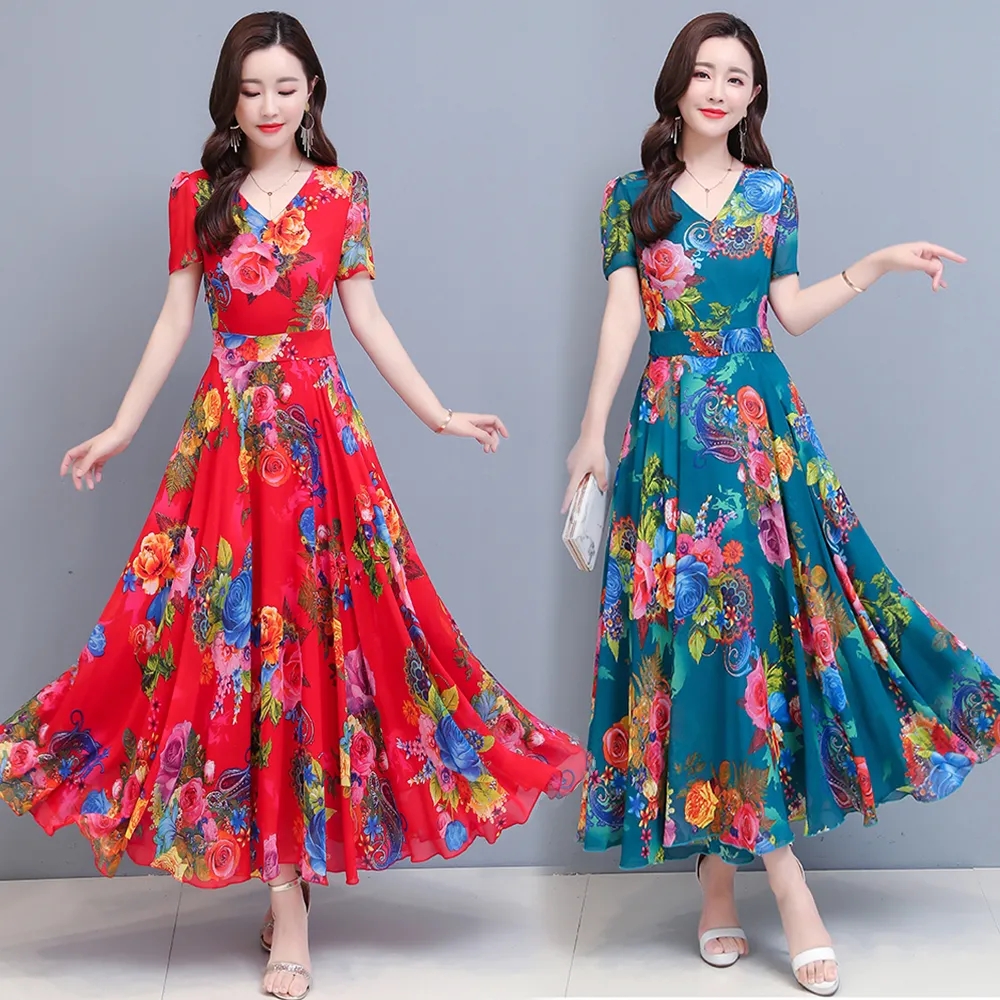 Dress women's 2022 summer new fresh women's dress seaside holiday long skirt big swing slim beach skirt