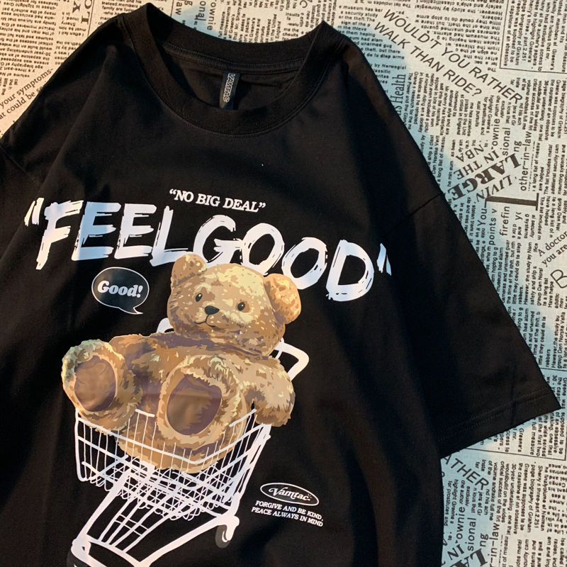 Women's summer short sleeve new minority bear half sleeve couple Guochao brand top