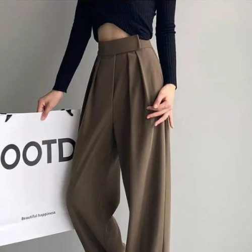 Spring and summer grey wide leg pants women's high waist hanging feeling leisure loose mopping suit straight pants