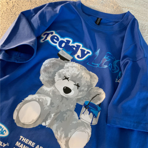 Klein Blue Bear short sleeve women's summer fashion new design sense of minority half sleeve top women
