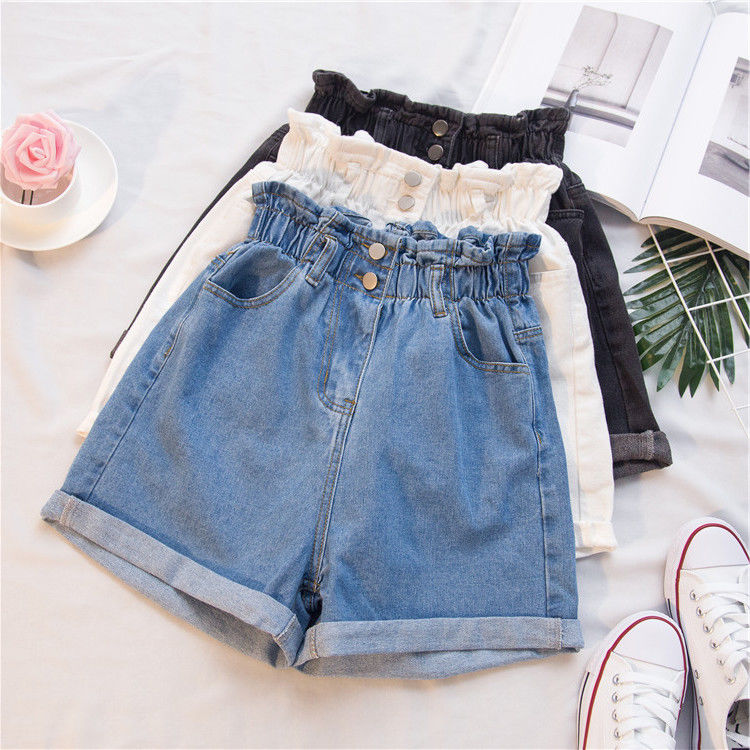 Denim shorts summer 2022 new fat sister mm elastic waist thin A-line wide leg hot pants