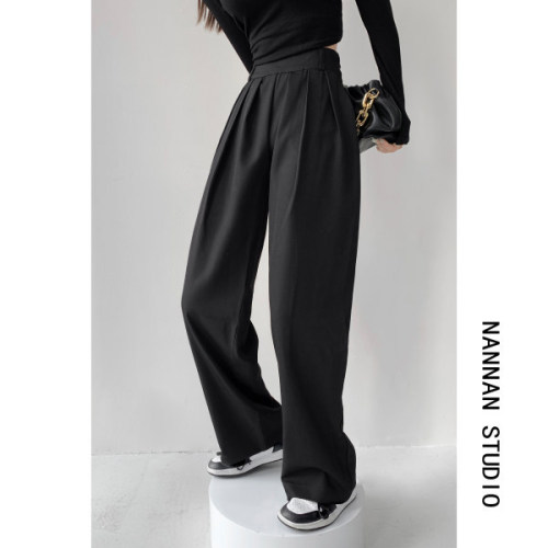 Spring and summer 2022 new suit pants women's floor pants straight tube loose wide leg pants show thin casual suit pants