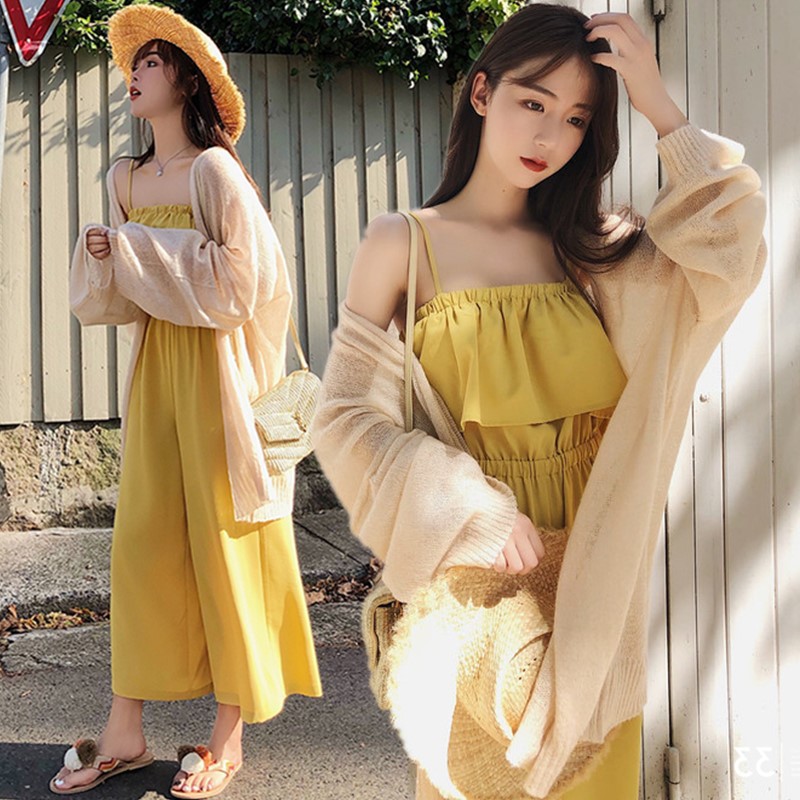 2022 spring and summer clothes fat mm Slim high waist suspender one-piece wide leg pants loose casual large size suspender pants
