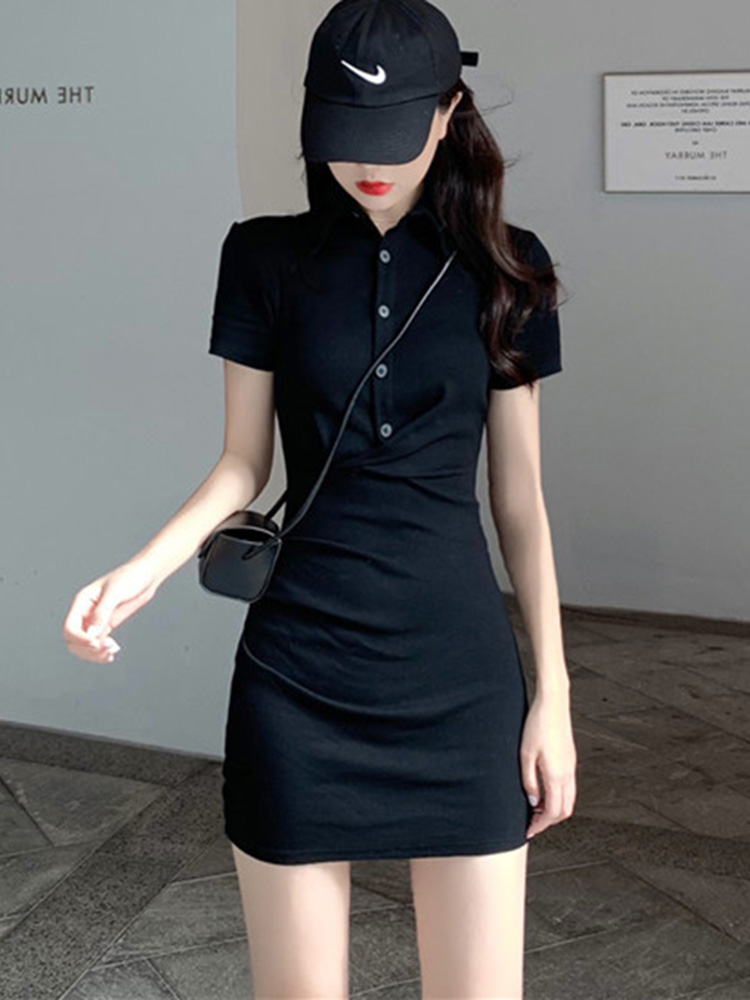 Cftk slim sexy dress women's dress 2022 summer new Korean Black Polo neck tight hip skirt
