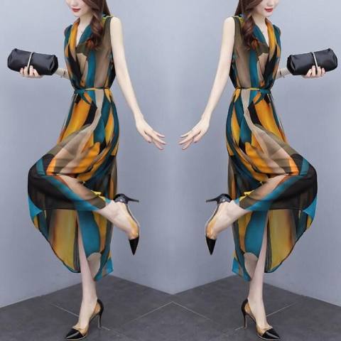 2022 summer new French high sense mother's large sleeveless dress women's high-end foreign style knee length skirt