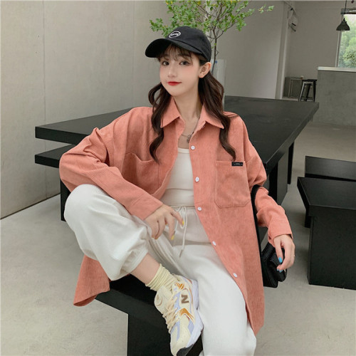 Real shot BF loose thickened corduroy shirt women's Retro autumn and winter foreign style college shirt coat