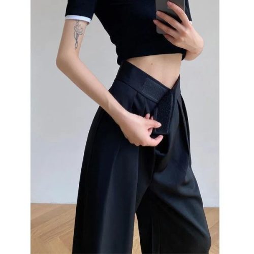 Spring and summer grey wide leg pants women's high waist hanging feeling leisure loose mopping suit straight pants