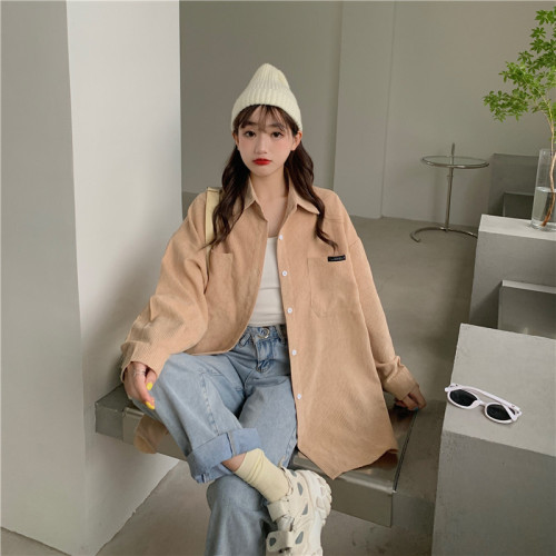 Real shot BF loose thickened corduroy shirt women's Retro autumn and winter foreign style college shirt coat