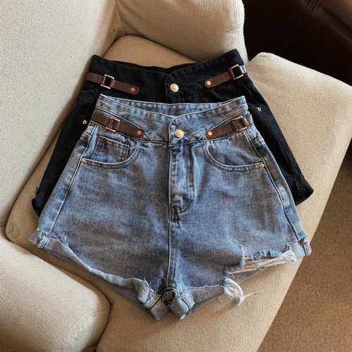 Real shooting and real price spring and summer hot girls versatile high waist hot pants fashion denim shorts