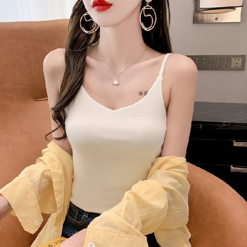 Real shooting pure cotton small suspender vest women's inside and outside wear summer net red solid color back V-neck anti light bottoming shirt