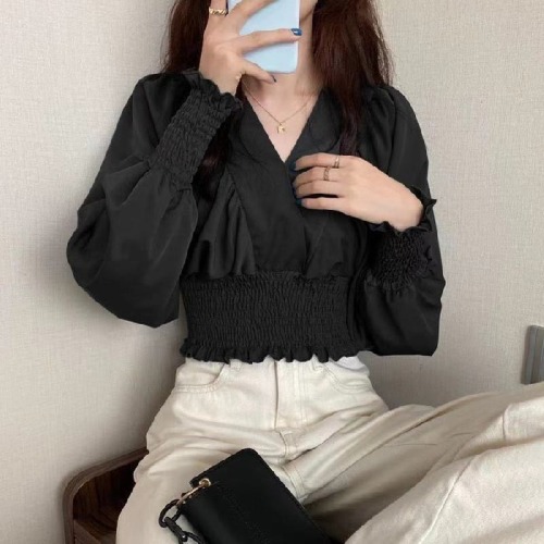 French Style Bubble Sleeve Chiffon shirt 2022 spring and autumn new design sense top, foreign style, thin and versatile