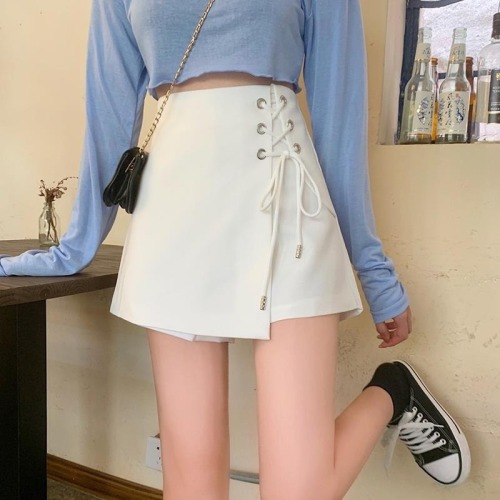 Irregular bandage high waist casual shorts women's spring and summer style design sense Korean loose thin wide leg skirt