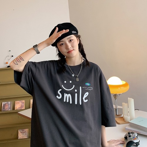 Harajuku style women's port style simple letter loose lazy style versatile casual cotton short sleeve T-shirt fashion