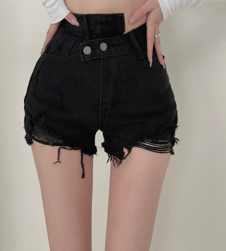 Real shot real price Cowboy SHORTS women's summer high waist frayed drawing thin a-word wide leg hot pants trend