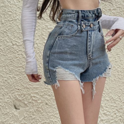Real shot real price Cowboy SHORTS women's summer high waist frayed drawing thin a-word wide leg hot pants trend