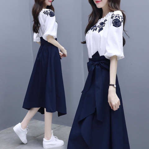 Goddess Dress spring and summer 2021 new style Korean suit women's one shoulder chic skirt two piece set