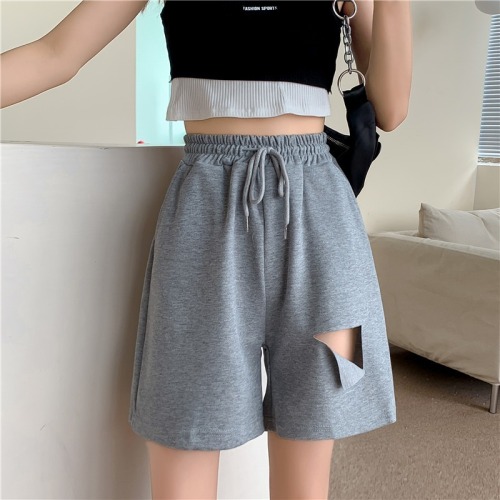 Cotton spring and summer new net red high waist thin wide leg five point casual shorts women