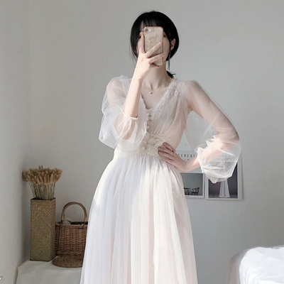 Early spring new super fairy forest sweet mesh dress French Yamamoto knee over collar Zhixun skirt