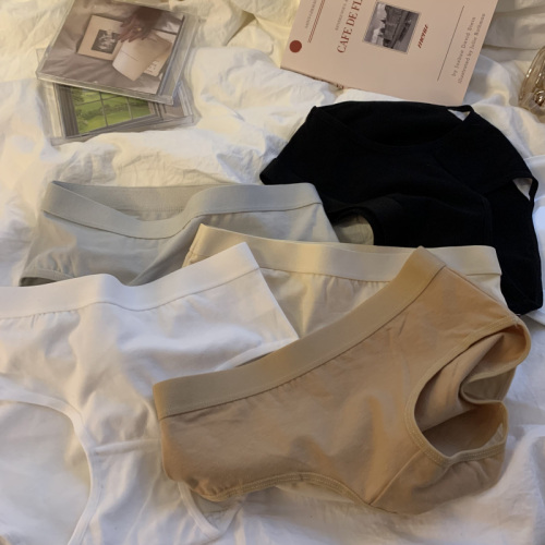 Real price ~ comfortable solid color simple cotton antibacterial crotch briefs student versatile underwear women's cotton 5 Pack