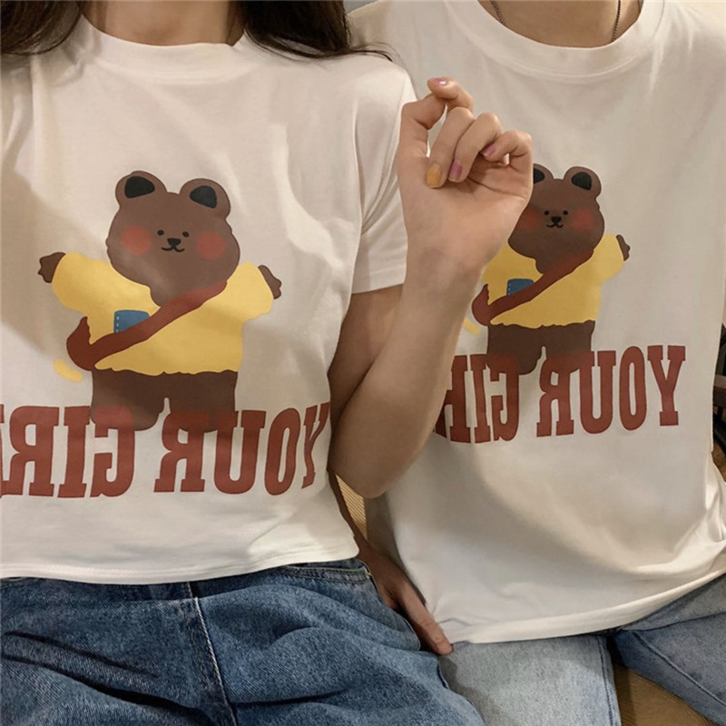 Short top Harajuku style heart machine summer bear short sleeve new versatile, slim student body