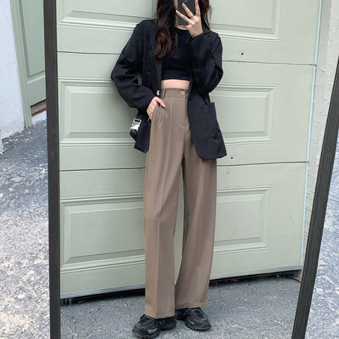 Spring  new Korean fashion age reduction vertical feeling elastic high waist thin straight tube pants suit pants female students