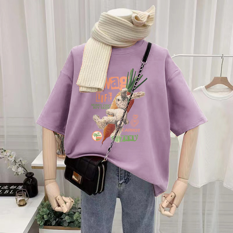 2022 cotton 100% fat mm plus size women's wear 300kg m-6xl printed short sleeve T-shirt women