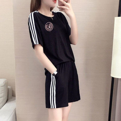 200 kg large casual sports suit women's summer new Korean loose fashion short sleeved shorts two-piece set