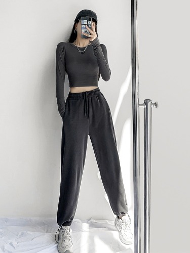 Rice wool # grey sports pants women's spring and autumn Leggings loose casual pants autumn and winter American pants