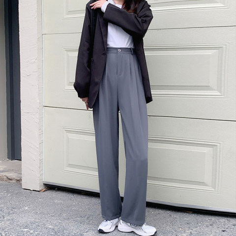 Spring  new Korean fashion age reduction vertical feeling elastic high waist thin straight tube pants suit pants female students