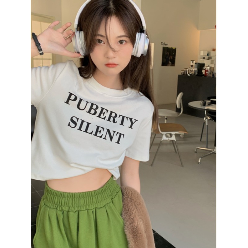 Cotton short sleeve T-shirt women's short loose solid color top