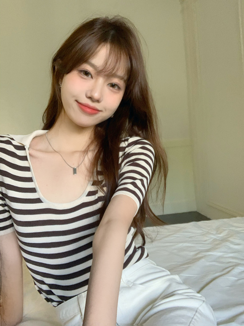 Real price real shot new Korean casual polo collar short sleeve versatile thin striped knitted T-shirt