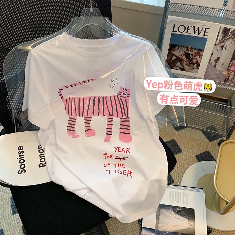 2741# official figure cotton 2022 summer clothes new Korean cartoon age reduction versatile short sleeve T-shirt women's top
