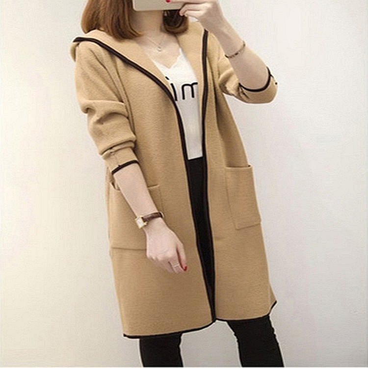 2021 spring and autumn middle and long cardigan windbreaker female Korean student loose hat versatile sweater jacket trend
