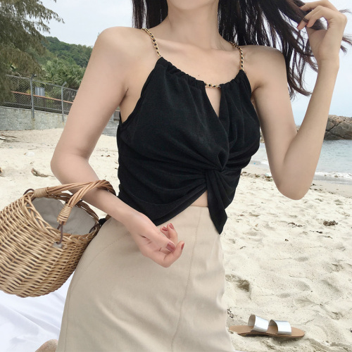 White suspender vest, elegant wind and light proof underwear, backing inside, Hong Kong Style bra top, women's outer wear