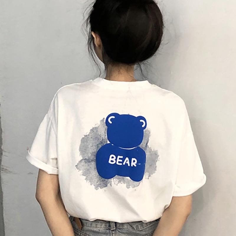 Spring Korean 2022 new slim college style printed short sleeve T-shirt women's summer design sense niche top