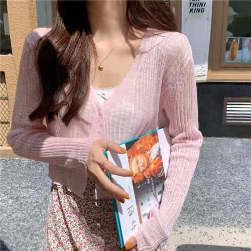 Summer thin collar knitted cardigan women's short air-conditioned sweater shawl with skirt ice silk sunscreen jacket
