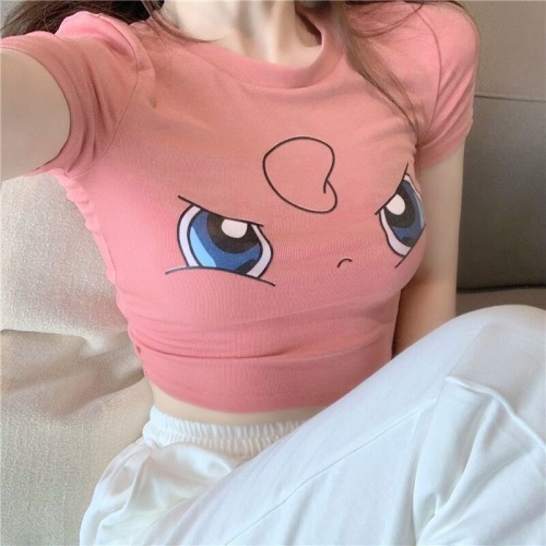 Net red tight T-shirt women's short sleeve ins summer cute new Picasso cartoon slim fit short navel exposed French top