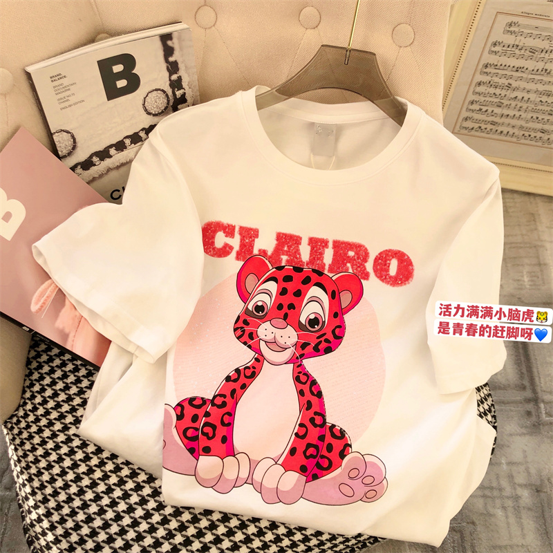 Official figure 5! Cartoon print design sense of minority top fashion ins short sleeve T-shirt women