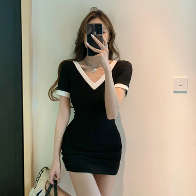 Dress women's summer dress 2022 new large sexy ins super Xianxian thin pop black Hip Wrap Skirt