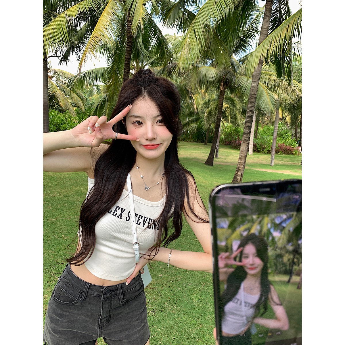 Official figure letter suspender vest pure desire style Spice Girl slim fit thin T-shirt fashion versatile sexy short sleeved woman