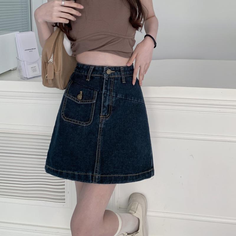 Real shooting of 2022 summer new high waist thin hot girl hip wrapped denim A-line skirt women's skirt