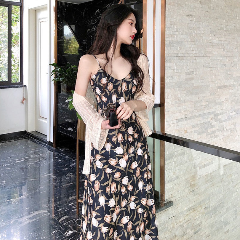 2022 summer new French vacation sexy trendy suspender dress women's Bali split beach skirt beautiful short skirt