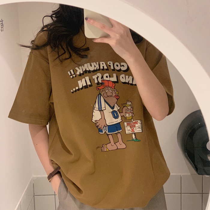 New Korean fashion loose net red cartoon printed short sleeved T-shirt women's fashion student women's blouse fashion
