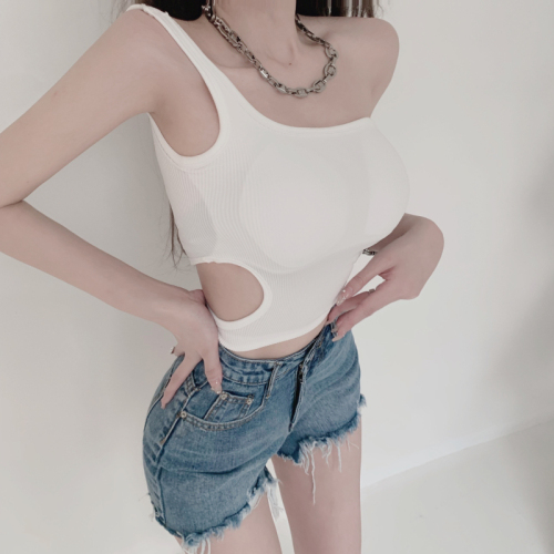 Real price summer one shoulder three-dimensional integrated bra waist hollowed out careful machine sweet cool ins vest